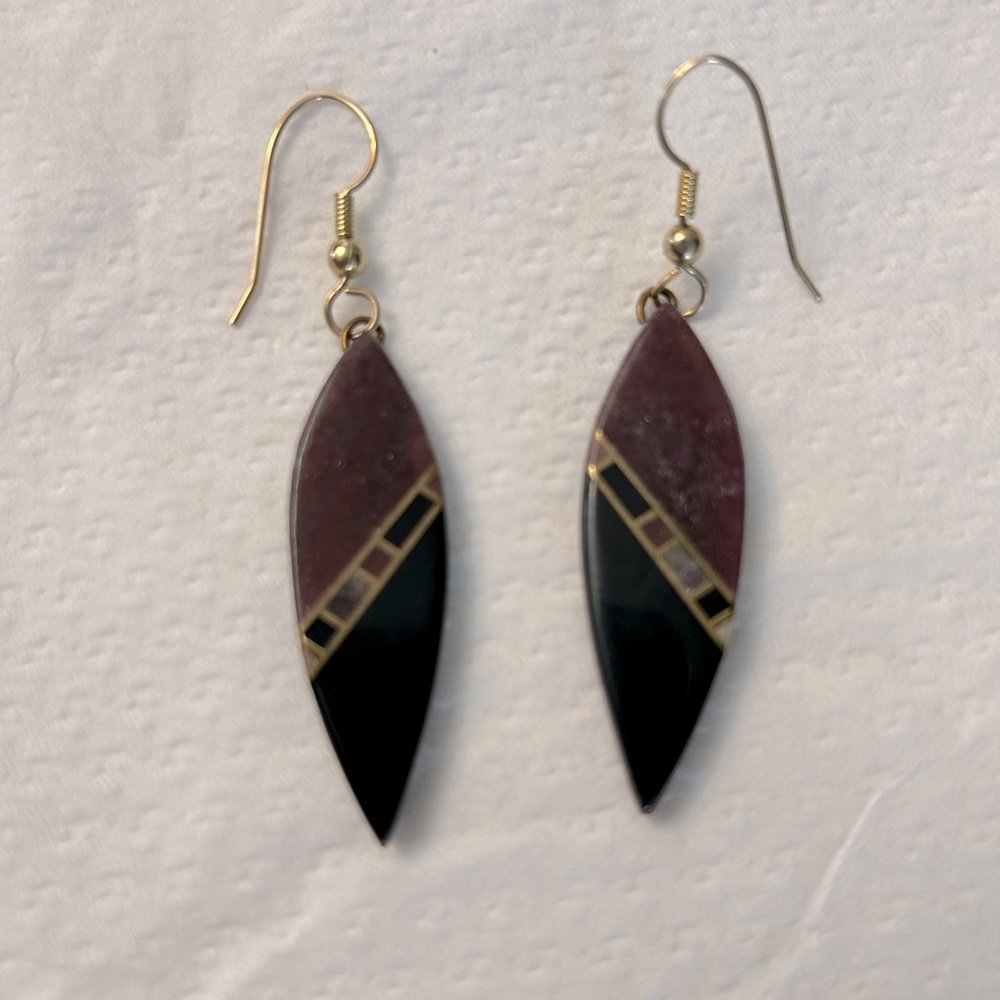 Vintage Black and Gold Dangle Earrings - Picture 1 of 3